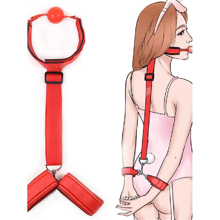 Erotic HandCuffs Mouth Gag BDSM Bondage Restraints Sex Toys for Couples Open Mouth Ball Backhand Cuffs Tied Up Adult