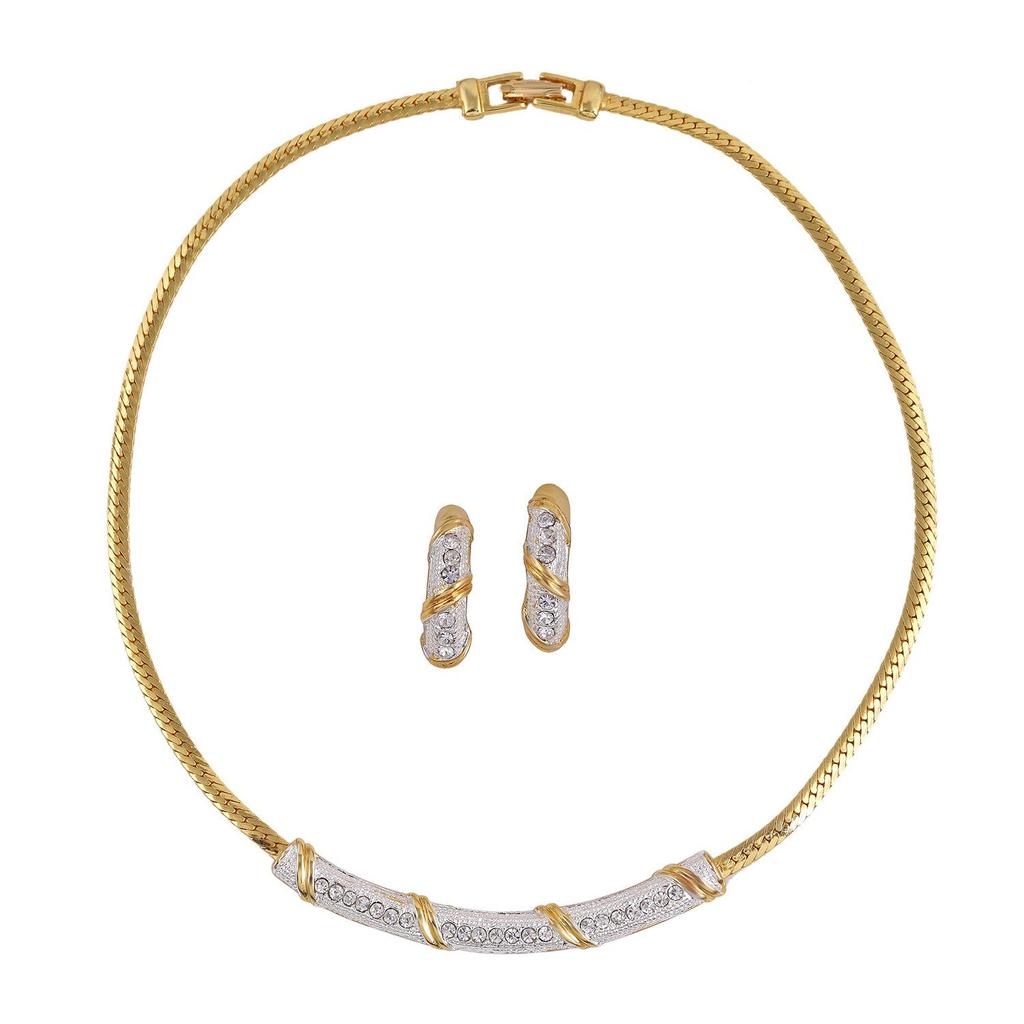 Estele Two Tone Modern American CZ Diamond Designer Necklace Set For Women