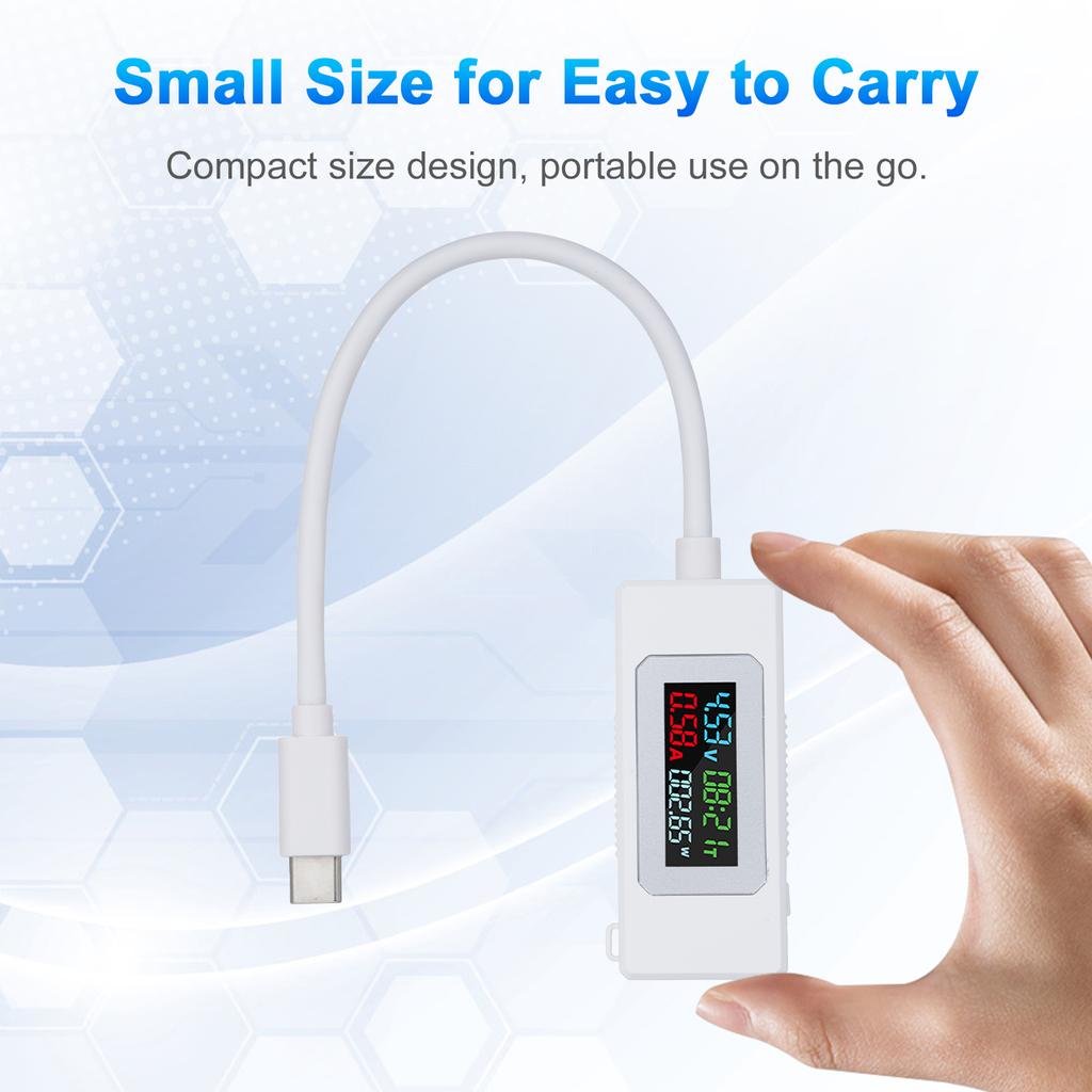 Voltage Meter Type-C Voltage and Current Meter 4-30V 0-6.5A 195W Type-C USB Voltmeter with Color LCD Display