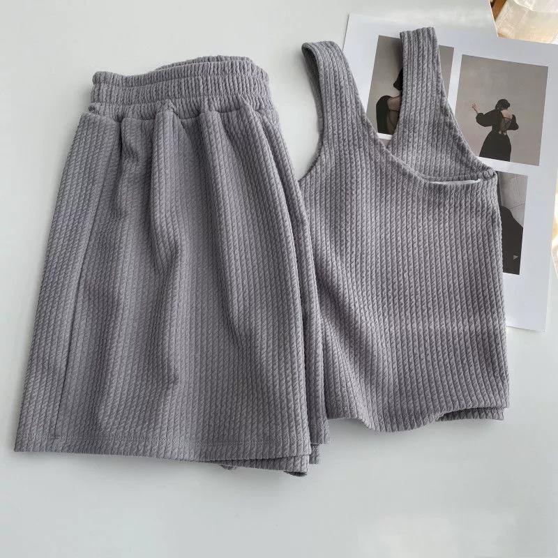 Women's Summer Casual Fitness Set Top + Wide Leg Shorts Home Two Piece Set