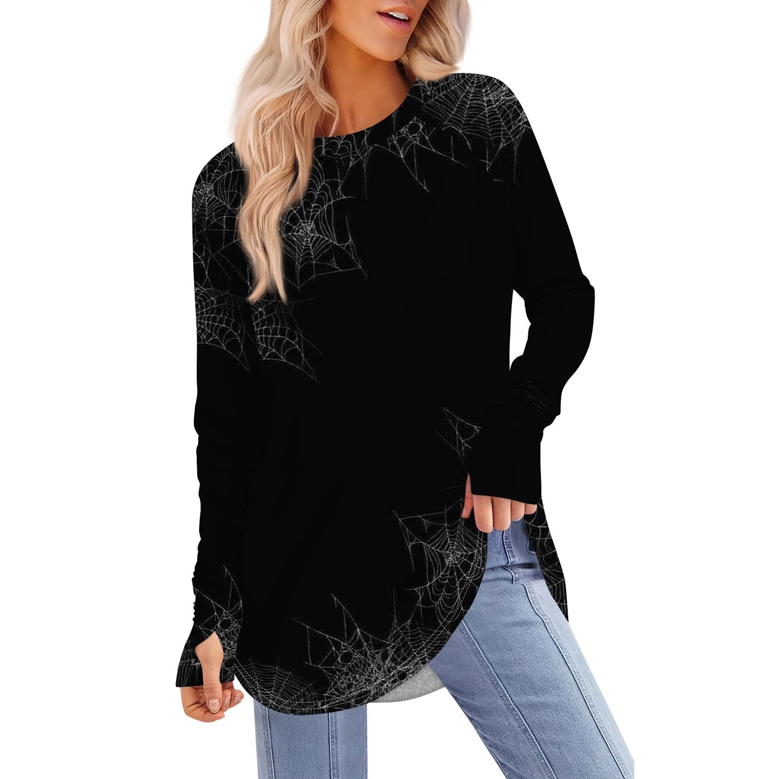 

Женская футболка с принтом Хэллоуина, с круглым вырезом, свободная, с длинным рукавом, средней длины, с отсутствующим большим пальцем M чёрный
