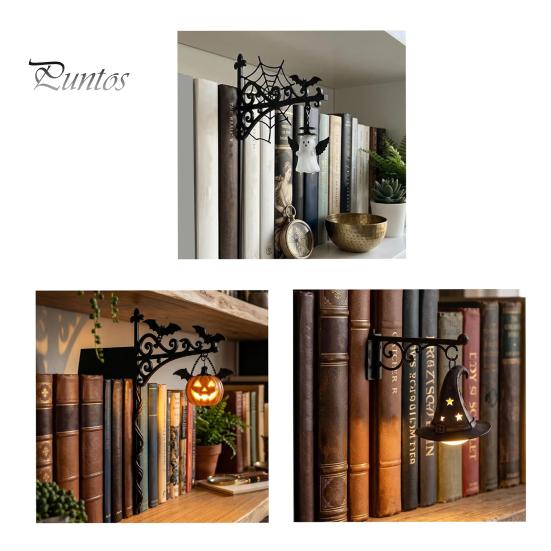 Bat Shaped Decorations Library Lantern, Mini Decorative Bookshelf Lamp, Spooky Pumpkin Ghost Hat Reading Nook Atmosphere Lights for Study LED
