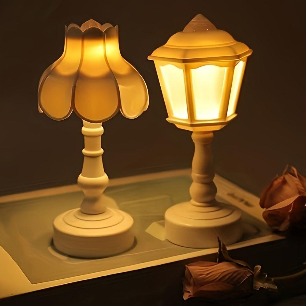 Dollhouse Miniature Flower Bud LED Table Lamps Simple Bedside Lamp Mini Night Light Home Decor