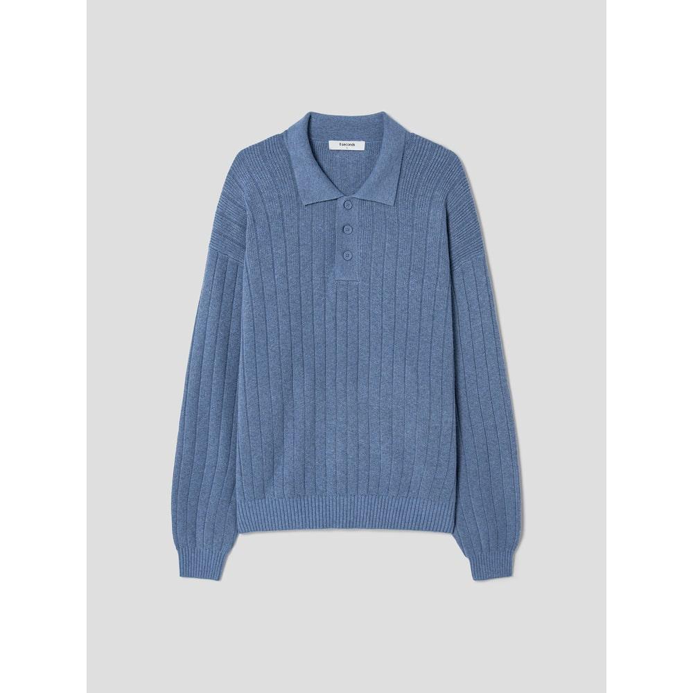 8SECONDS Modified Ribbed Loose Fit Collar Pullover Sky Blue