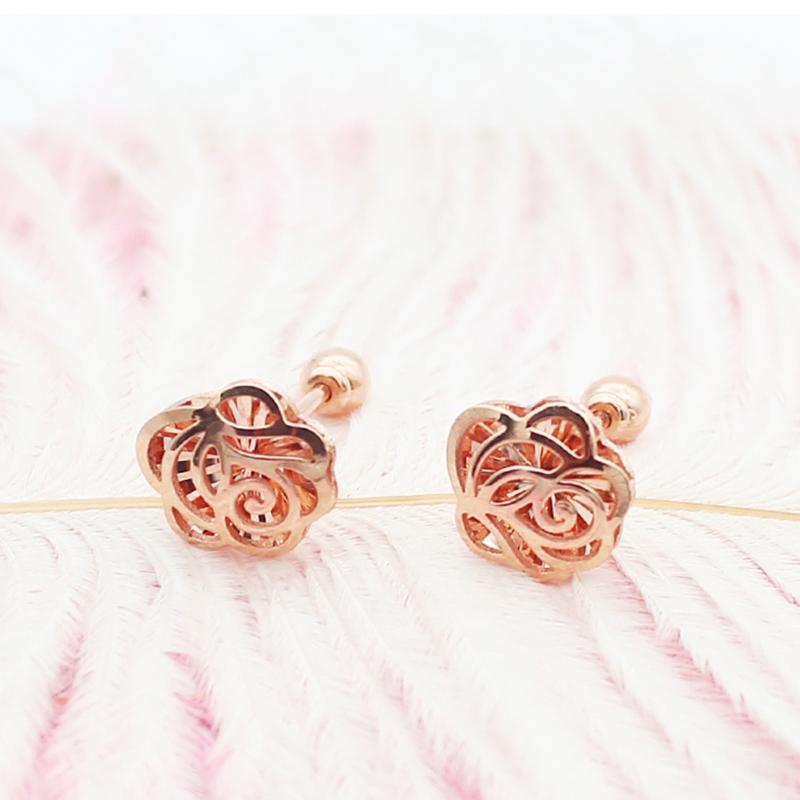 585 Purple Gold Plated 14K Rose Gold Geometric Flower earrings for women fashion glamour ear studs classic jewelry