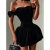 2025 One-Shoulder Strapless Dress with Bow & Sequin Waist