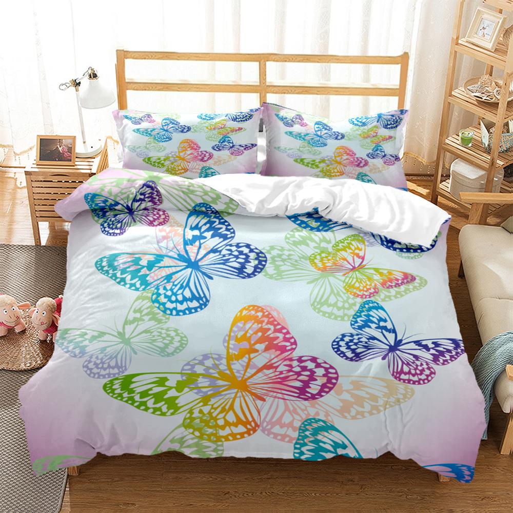 Cartoon Butterfly Hd Print Polyester Bedding SetsKids Or Adults For Beds Quilt Cover Pillowcase King Size Bedding Set
