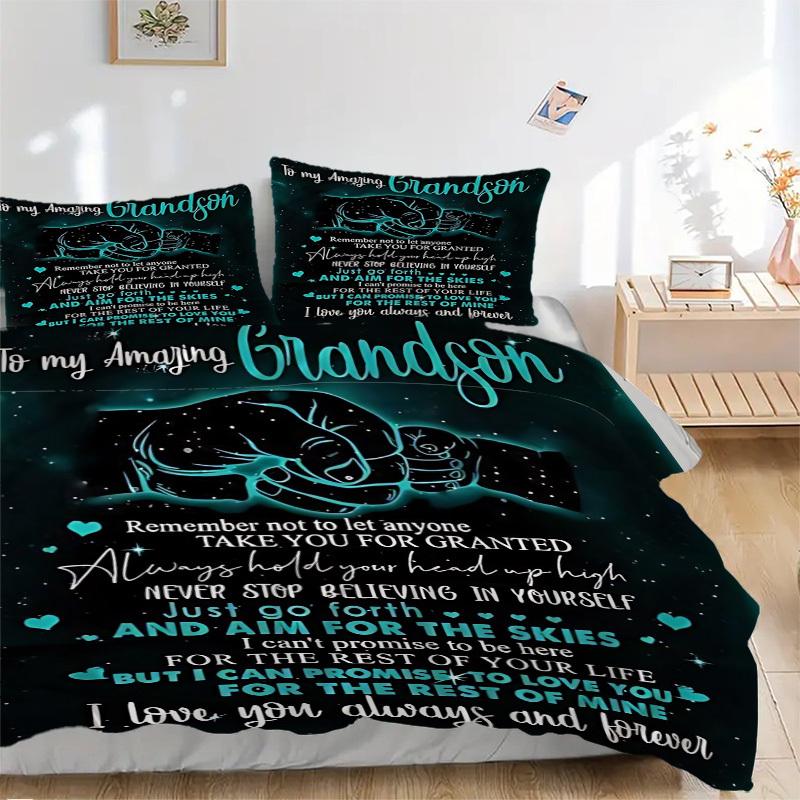 

3PCs For Grandson Gift Design Cover Set, Breathable Fabric, Machine Washable (1 Duvet Cover + 2 Pillowcases) (Without Quilt) yy250911061 135x200cm