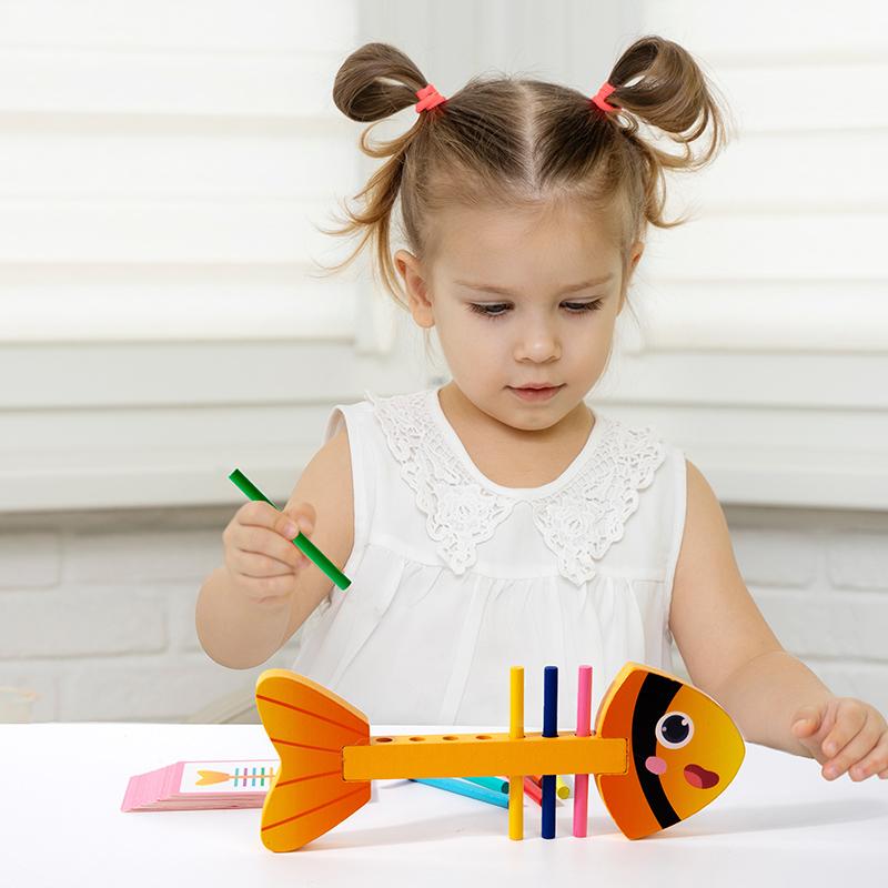 Fish Color Matching Sensory Toys Wooden Balance Stick Fine Training Game Montessori Puzzle Toy For Kids Birthday Christmas Gift