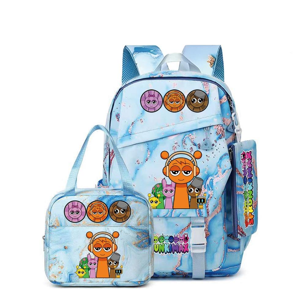 SprunkiPlush Rhythm Box School Bag Student Large Capacity Storage Backpack Backpack Three-piece Set L