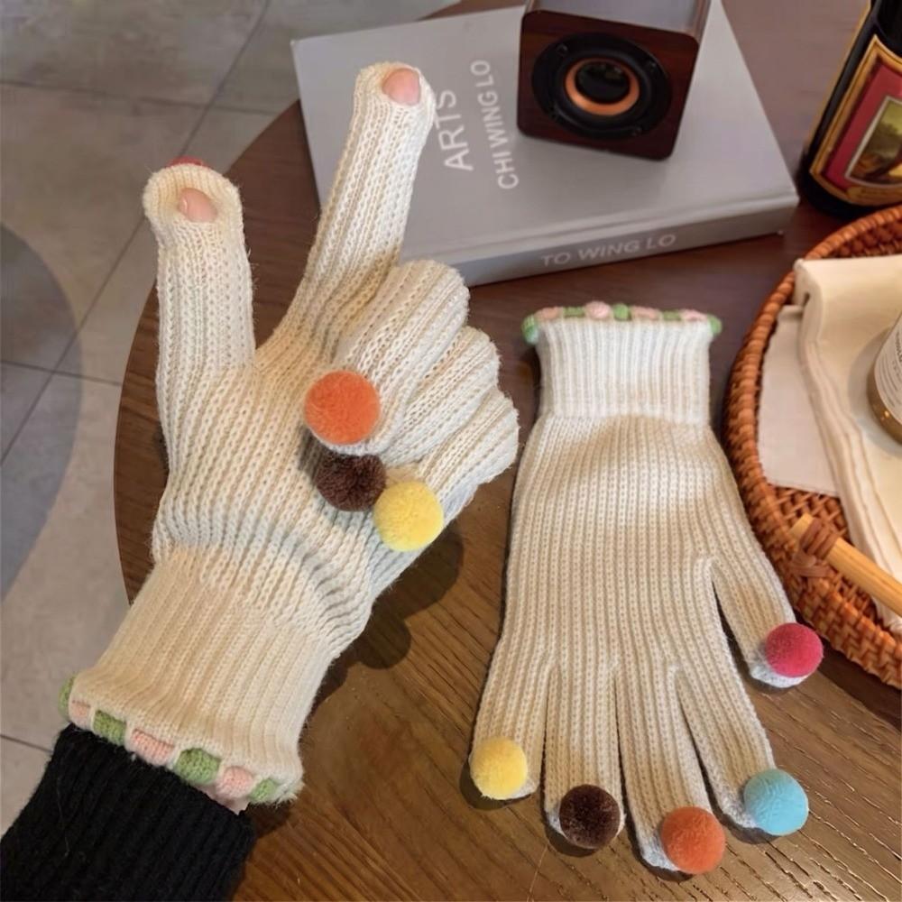 Cycling Winter Cold Proof Knitted Gloves Candy Color Touchscreen Full Finger Gloves Women