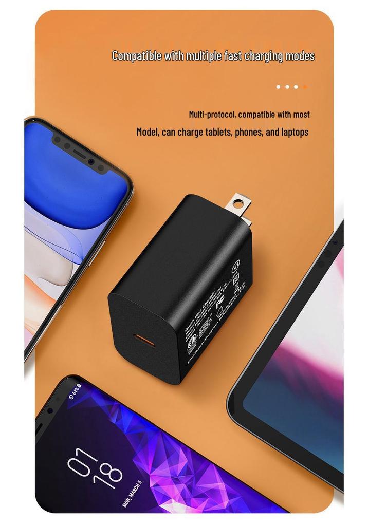 PD20W Fast Charging Multi-function Mobile Phone Charger, ETL-Certified with Single USB-C Port.