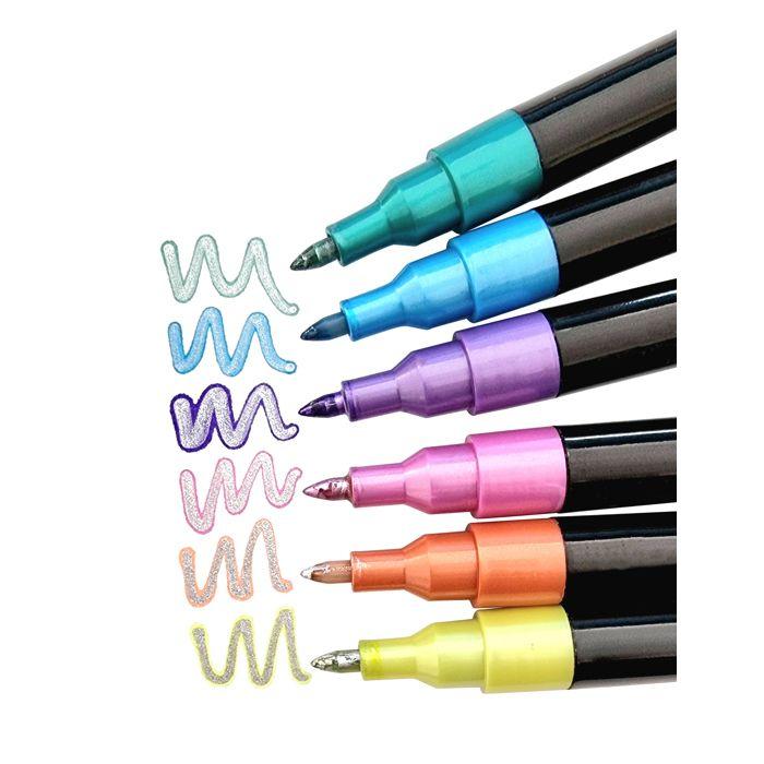 Högpigmenterade metalliska färgpennor 6 st