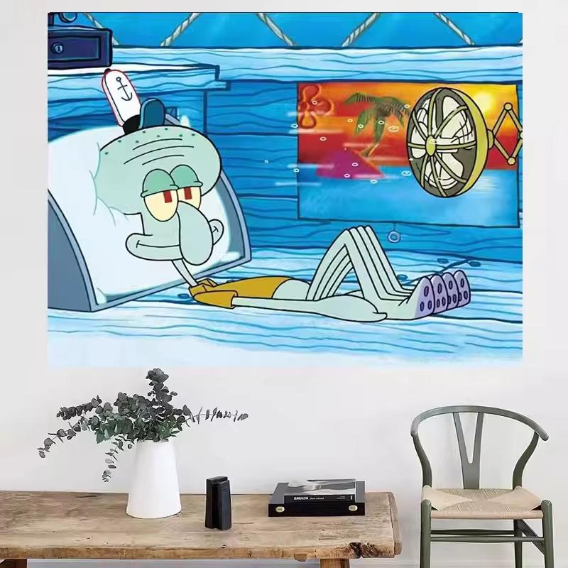 Beach Vacation Spongebob Squarepants Tapestry, Patrick Star Cute Wall Hanging For Kids Bedroom Living Room Decoration