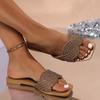 Large Size, Slippers, Ladies', Rhinestones, Flat Bottomed, Sandals, Outerwear, Square Toe, Sandals