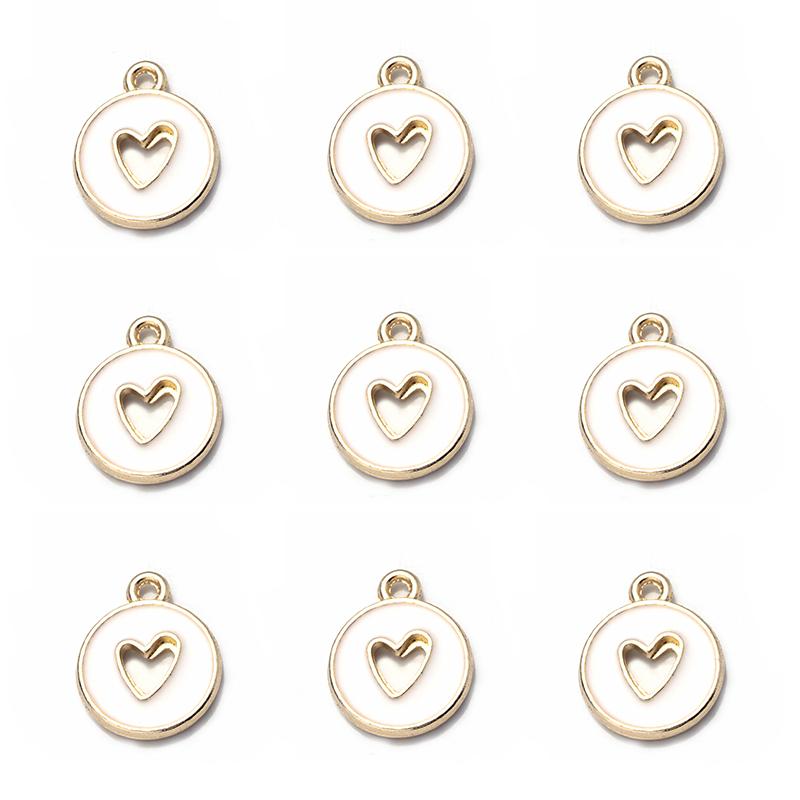 10 pezzi/lotto Cuore d'Amore Rotondo Smalto Ciondoli Double Face Ciondolo Fatto a Mano Per Braccialetto Fai da Te Creazione Gioielli 14,5x11,5 mm Vendita all'Ingrosso