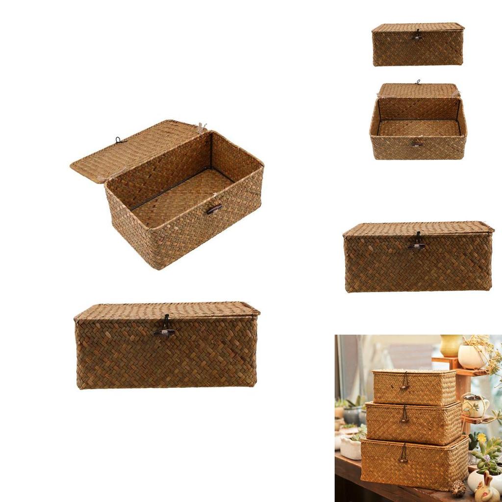 Handmade Yellow Seagrass Woven Organizer Box Perfect For Fruits Medicines And Jewelry