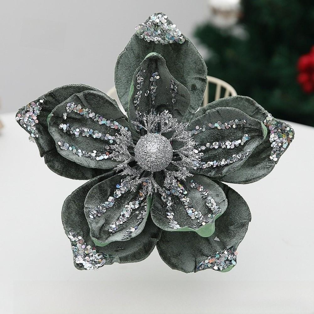 Sequin Artificial Poinsettia Glitter Flower 21cm 3D Simulation Magnolia  Wedding Party Decoration