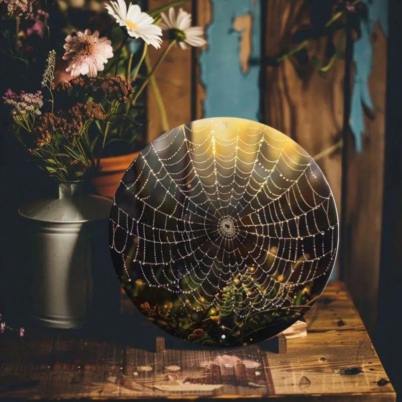 Sparkling Spider Web Metal Wall Art Decor for Home Garage Cat Cafe