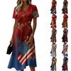 Women's Independence Day Print Casual Fashion Short Sleeve V-Neck Dress