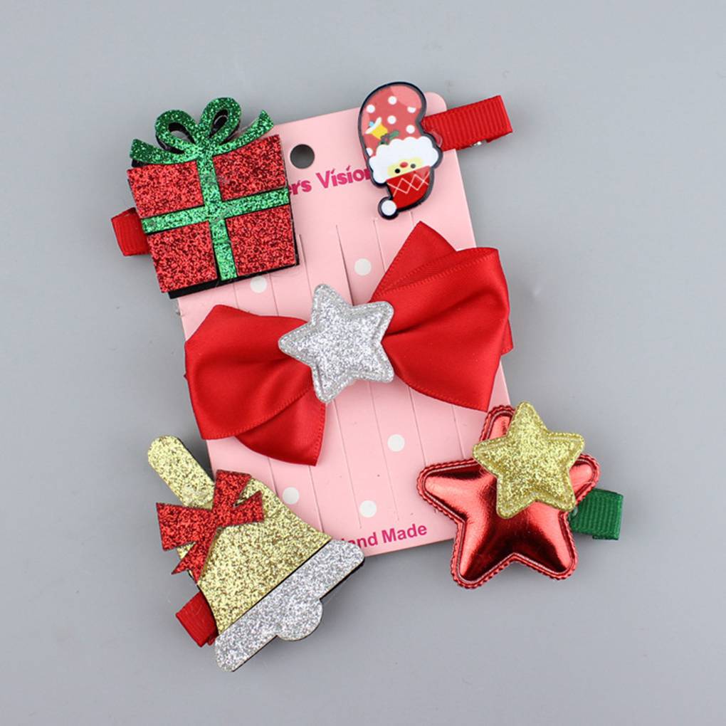 5pcs Christmas Hair Clip Hairpin Baby Girls Children Headdress Duckbill Clip Barrettes - Style 3