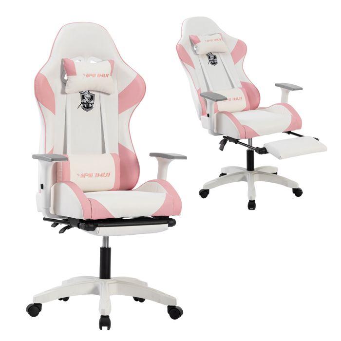Chaise de jeu - FOXSPORT - Ergonomique - Avec repose-pieds - Réglable en hauteur - Charge 200KG - Rose