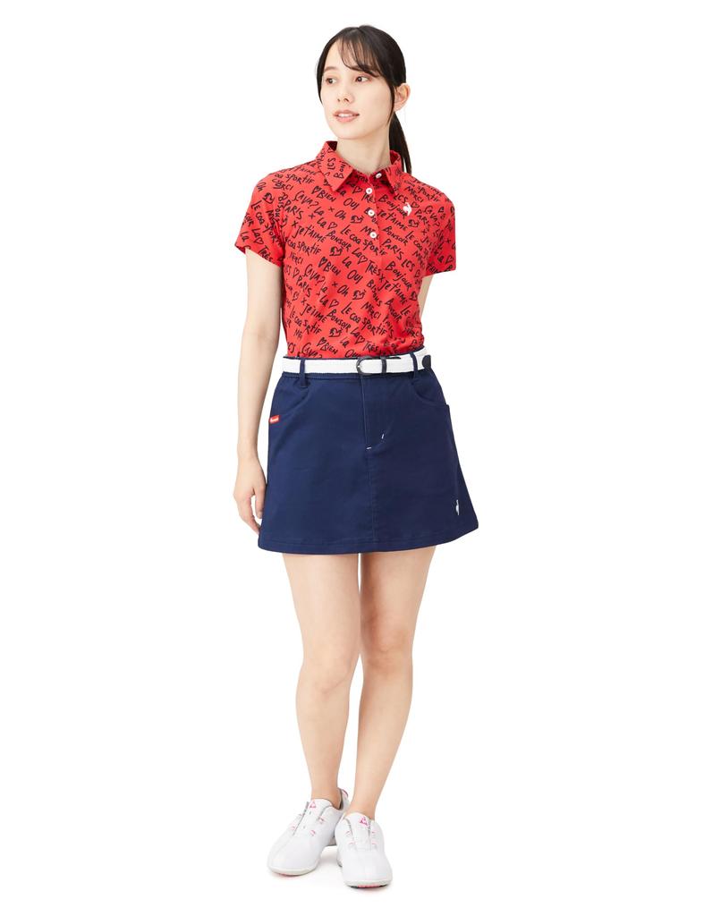 Coq Sportif Short Sleeve Shirt Handwritten Graphic Pattern Sweat Absorbent Quick Drying Stretch Sunscreen Golf QGWXJA18 RD00 [Le Golf] [Stretch