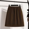 Women's Elastic Waist Wool Midi Skirt Slim Fit Plus Size A Line Skirt Elegant Commuter Autumn Casual Short Skirt
