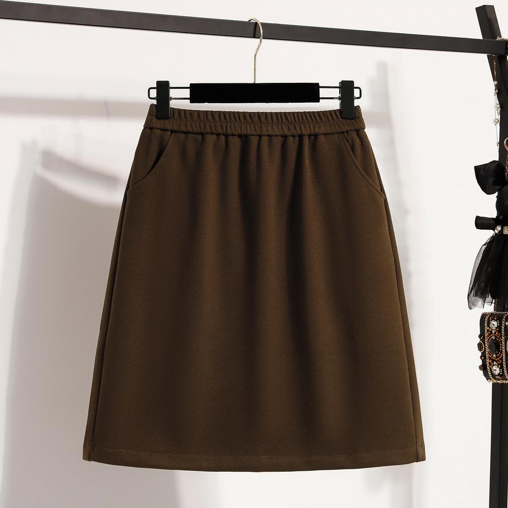 Women's Elastic Waist Wool Midi Skirt Slim Fit Plus Size A Line Skirt Elegant Commuter Autumn Casual Short Skirt