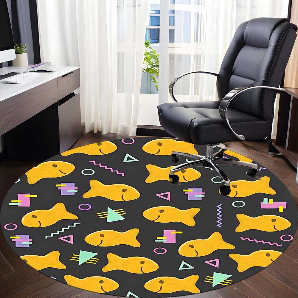 1PC Goldfish Biscuit Shapes Office Round Area Rug, Mat Suitable For Office, Under Office Chairs Bedroom Living Room Home Decor, Room Deco