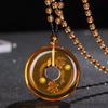 Resin Teardrop Pendant Long Sweater Necklace with Beaded Strand Handcrafted Imitation Amber Jewelry for Women Men