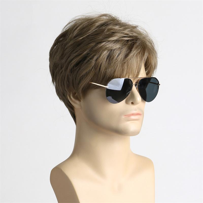 Synthetic Short Brown Wigs for Men Natural Straight Hair Breathable Adjustable Daily Man Wig with Bangs Cosplay Party Male Wig