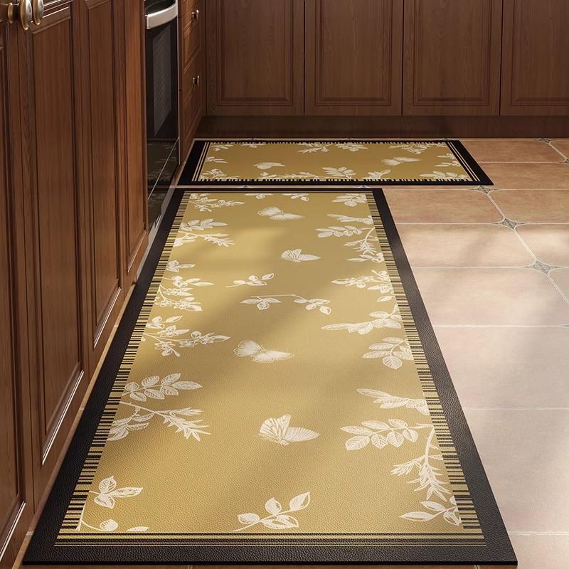 Kitchen Vinyl Rug PVC Antifouling Non-slip Long Carpet Waterproof Anti Fatigue Floor Mat Plant Flower Home Decoration Runner Rug