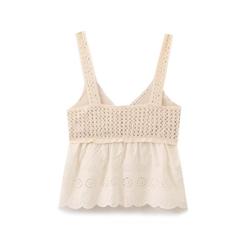 Summer Fashion: European & American Style Hollowed-Out Embroidered Knit Camisole