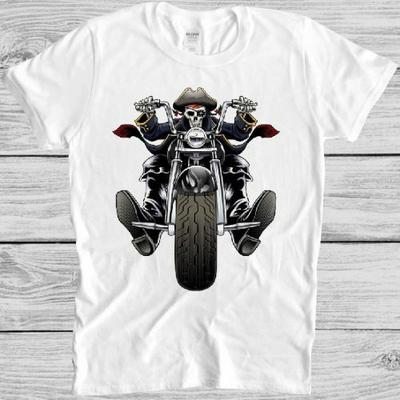 Skull Biker T Shirt Pirate Harley Motorbike Ride Bike Vintage Cool Gift Tee M200