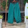Johnature Women Vintage Wide Leg Pants Elastic Waist Solid Color Trousers Spring Pockets Casual Belt Pants