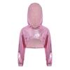 Costume de Performance de Danse Hip Hop Jazz pour Filles Ourlet Asymétrique Sweat à Capuche Métallique Haut Court à Manches Longues
