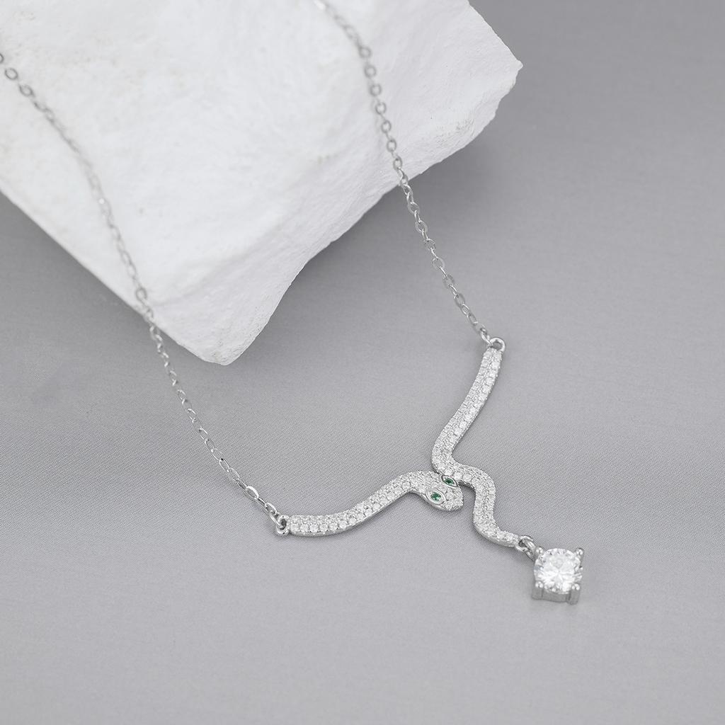 Whole body S925 sterling silver zircon spirit snake pendant necklace natal year head and tail full diamond collarbone chain jewelry