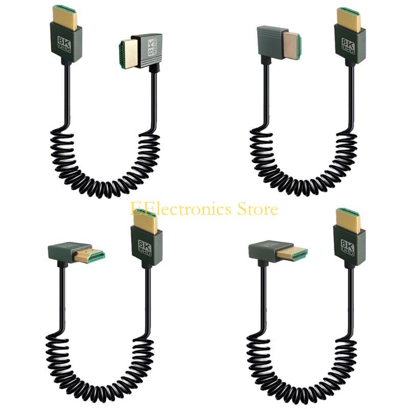 B03C High Performances HDMIcompatible Male to Male Coiled Cable 8K@60Hz Stretchable for Camera