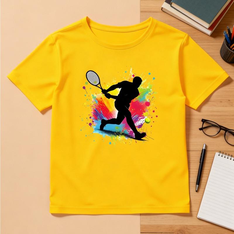 Maglietta da Tennis Traspirante a Girocollo a Maniche Corte per Bambini, Top Sportivo Estivo per Allenamento per Ragazzi e Ragazze più Grandi