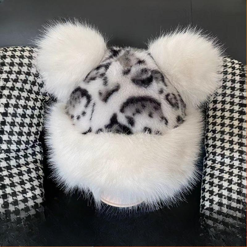 Women's Leopard Print Plush Mongolian Hat Autumn Winter Thickened Warm Plush Ear Flap Hat