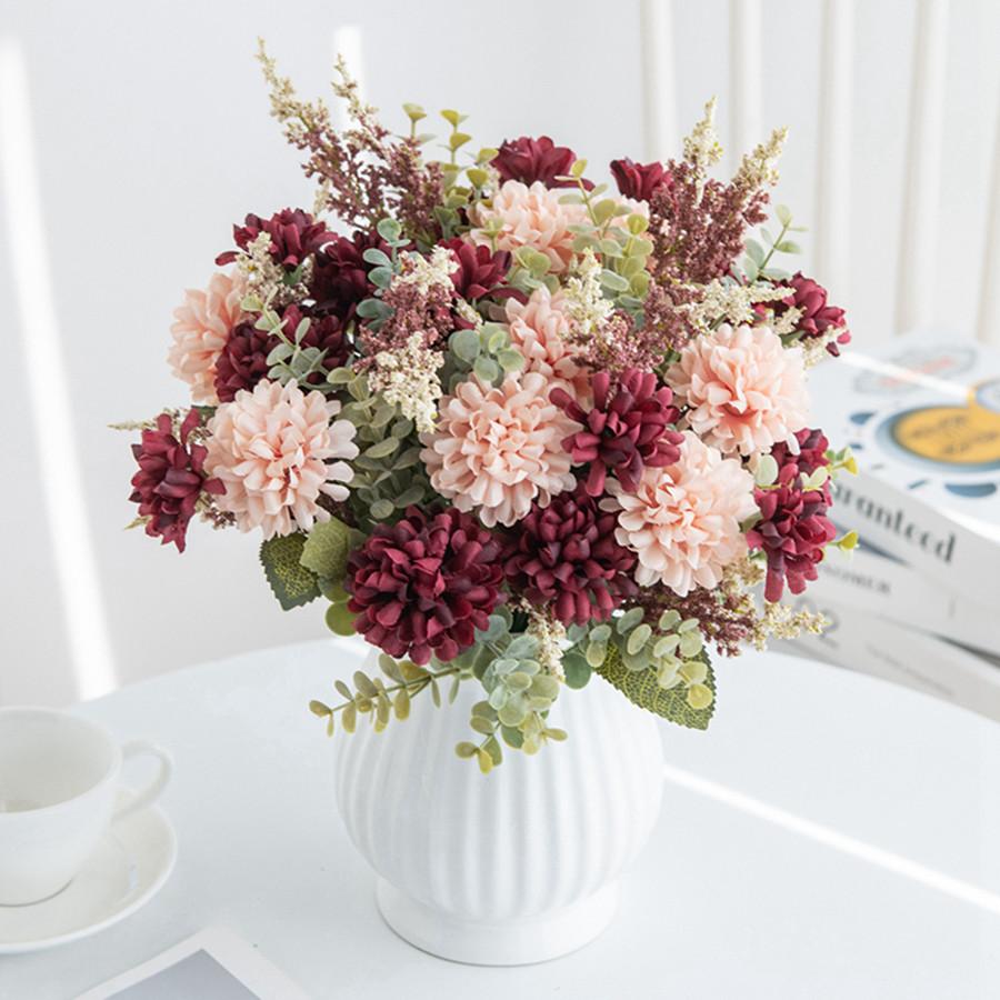 Artificial Flower Lavender Ball Chrysanthemum Combination bouquet Home BedroomDecoration Wedding Dining Table Centerpiece Bridal