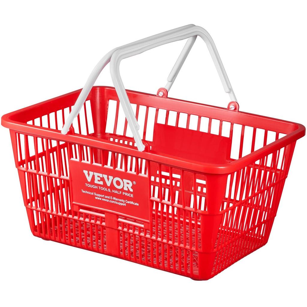 Shopping Basket Portable Grocery Basket 12PCS 21L with Handle & Stand Red