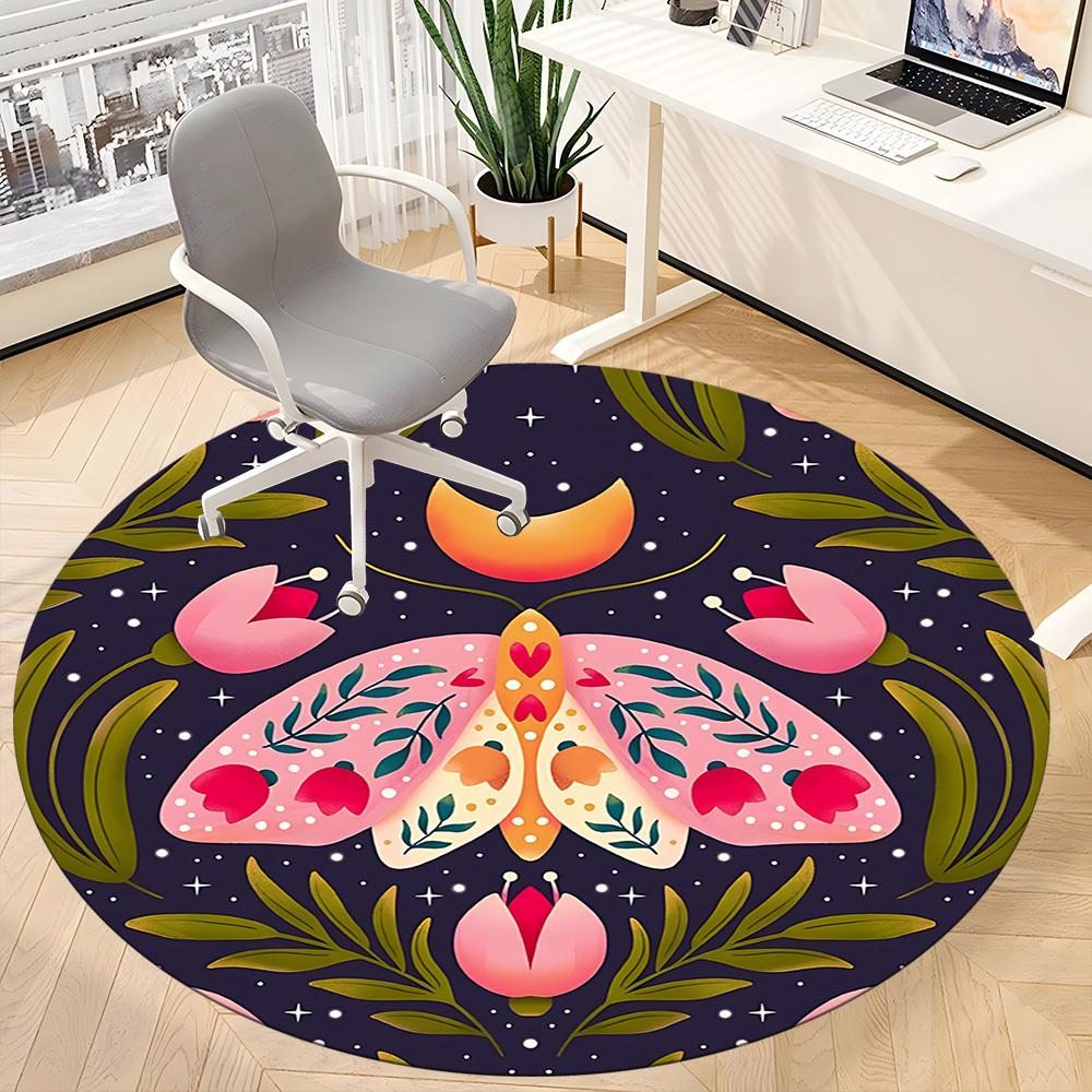 1pc Mothing Flowers Office Round Area Rug, Mat Suitable For Office, Under Office Chairs Bedroom Living Room Home Decor, Room Deco