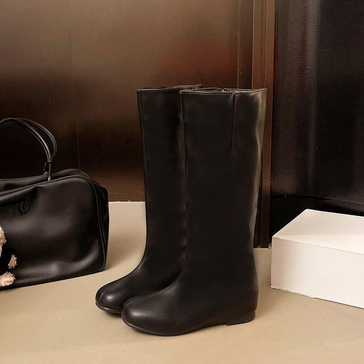 

Heightened 2026 Autumn and Winter New Round Toe Block Heel Retro Western Denim Long-leg Boots Skinny High-leg Knight Boots 40 чорний