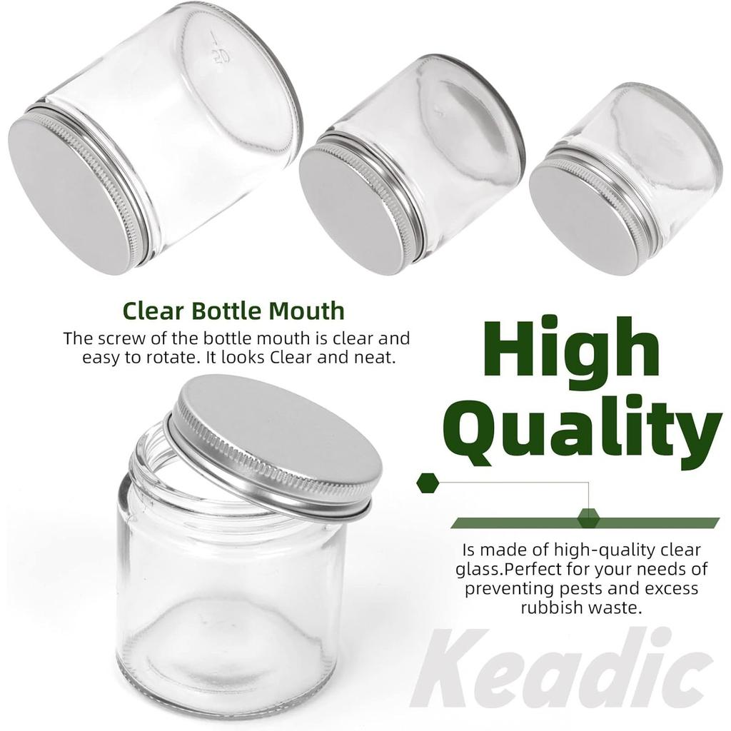 15 Pcs 60ml/2oz Glass Jars with Lids Assortment Set,Mini Round Airtight Canning Sample Jars with Silver Lids,Tiny Makeup Containers Empty Cosmetic