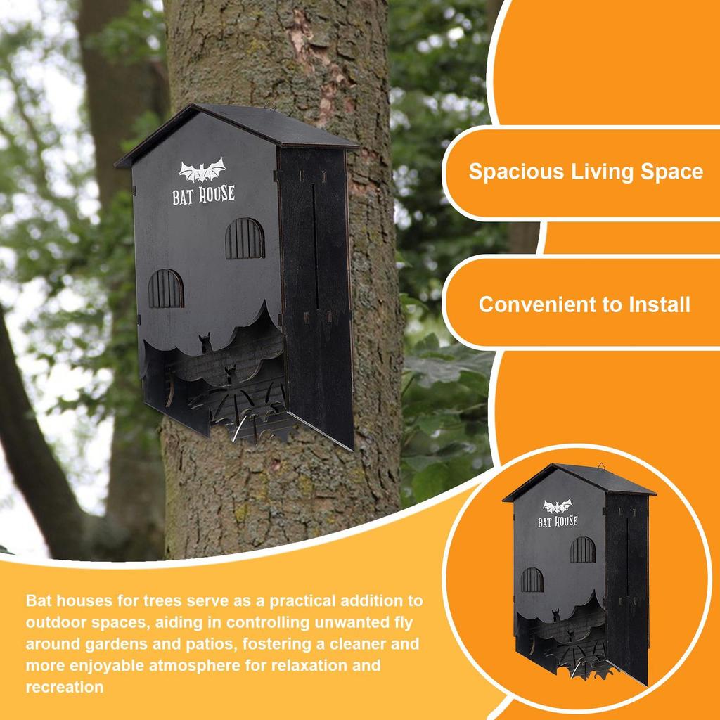 Bat Houses For Outdoors For Tree Wooden Bat Habitat Three Chamber Wall Mount Shelter Houses Box For Outside Tree Garden
