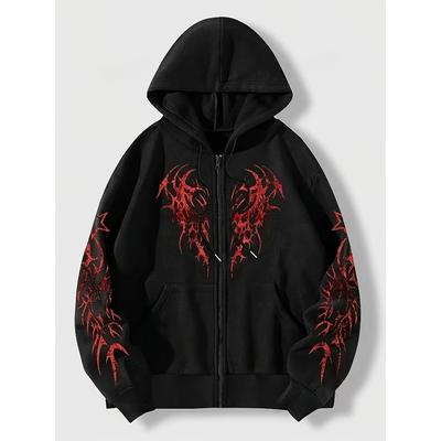 Autumn and Winter New Men's Fashionable and Trendy Casual Hoodie Zipper Jacket Y2K Printed Pattern Casual Retro Street Style Top