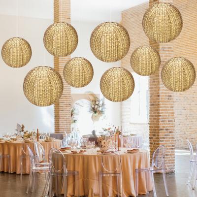 1/9ks Sada papírových lampionů Rustikální jutový design Snadné zavěšení Ručně vyráběné závěsné lampiony Svatební party dekorace