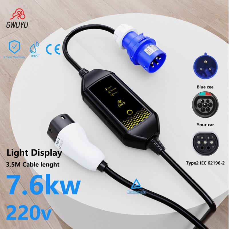 GWUYU Type 2 Car Charger 16A Protable EV Charger 3.5M  Cable Current Car Charging Station Plug and play with indicator light